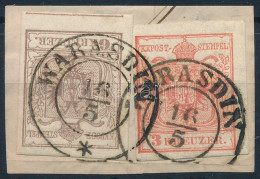 1850 3kr ívszéli Nyomat + 6kr MP III. Kivágáson / 3kr Margin Piece + 6kr Type MP III. On Cutting "WARASDIN" - Otros & Sin Clasificación