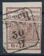 O 1850 6kr HP I. Vörösbarna, Látványos Papírránccal / Reddish Brown, With Paper Crease "(P)ESTH" - Other & Unclassified