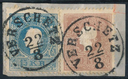 1858 10kr Festékfoltok + 15kr, Mindkettő II. Típus Kivágáson / 10kr Paint Spots + 15kr, Both Type II. On Cutting "VERSCH - Sonstige & Ohne Zuordnung