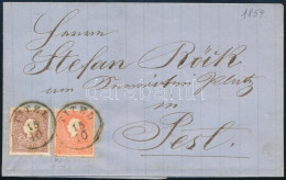 1859 5kr Festékfolttal + 10kr II. Levélen / On Cover, 5kr With Paint Spots "TITEL" - Pest - Altri & Non Classificati