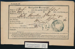 ~1870 Aufgabs Recepisse, Kék / Blue "TÖRÖK BECSE" - Sonstige & Ohne Zuordnung