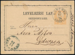 1874 2kr Díjjegyes Levelezőlap / PS-card "ROZSNYÓ / GÖMÖR M." - "DEBRECZEN" - Autres & Non Classés