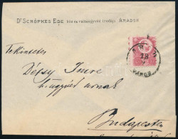 1874 Elfogazott 5kr Kármin Levélen / 5kr Carmine With Shifted Perforation On Cover "ARAD / VÁROS" - Budapest - Otros & Sin Clasificación