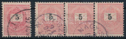 O 1889 5kr Hármascsík Nagy Méretű értékjelzéssel + Normál / Stripe Of 3 With Hugh Number - Otros & Sin Clasificación