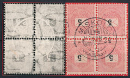 O 1889 5kr Négyestömb Vízjel Hibával / Block Of 4, Error In The Watermark - Autres & Non Classés