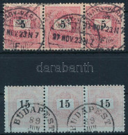 O 1889 5kr, 15kr 2 Db Hármascsík: Lemezhiba, Fáklya, Foltok / Stripes Of 3: Plate Flaw, Spots - Autres & Non Classés