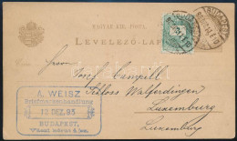 1893 2kr Díjjegyes Levelezőlap Színesszámú 3kr Díjkiegészítéssel Luxemburgba, A Bélyegen Festékfoltok, Lemezhibák / 2kr  - Otros & Sin Clasificación