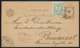 1899 2kr Díjjegyes Levelezőlap 3kr Kiegészítéssel Bukarestbe / 2kr PS-card With 3kr Additional Franking To Bucarest - Otros & Sin Clasificación