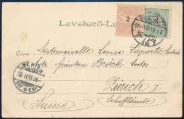 1899 Képeslap 2kr S.J. Perfinnel + 3kr Bérmentesítéssel Zürichbe / 2kr With S.J. Perfin + 3kr On Postcard To Zürich - Andere & Zonder Classificatie