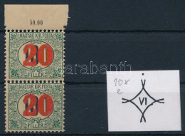 ** 1915 Kisegítő Portó 20f/100f (MBK 40) ívszéli Függőleges Pár Számvízjellel / Postage Due Mi 34 Margin Pair, Number In - Altri & Non Classificati