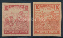 (*) 1916 Arató 10f + 1919 Magyar Posta 10f Vágott Próbanyomatok / Mi 194 + 246 Proof - Otros & Sin Clasificación