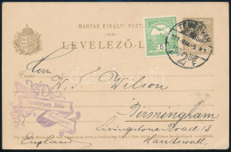 1911 Díjkiegészített Díjjegyes Levelezőlap Temesvárról Angliába Küldve / PS-card With Additional Franking To Birmingham - Sonstige & Ohne Zuordnung