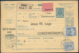 1916 Teljes Csomagszállító 2,25K Bérmentesítéssel / Parcel Card "SOPRON" - "CONSTANTINOPLE" - Andere & Zonder Classificatie