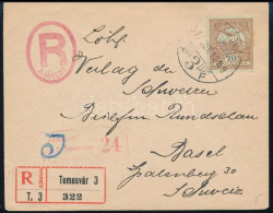 1917 Ajánlott Levél 70f Bérmentesítéssel Temesvárról Svájcba, Cenzúrázva (ritka Ajánlási Bélyegzővel) / Registered Cover - Andere & Zonder Classificatie