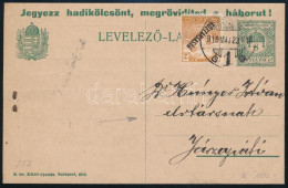 1919 Díjkiegészített Díjjegyes Levelezőlap / PS-card With Additional Franking "SZOLNOK" - Jászapáti - Autres & Non Classés