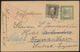 1917 Díjkiegészített Díjjegyes, Cenzúrázott Levelezőlap Svájcba / Censored PS-card With Additional Franking To Switzerla - Andere & Zonder Classificatie