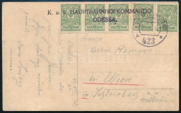 1918 Ukrán Képeslap Orosz Bélyegekkel "K.u.k. HAUPTBAHNHOFKOMMANO ODESSA" + "FP 423 B" - Wien - Autres & Non Classés