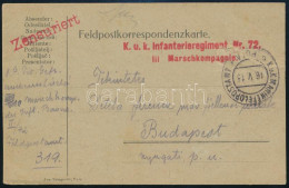 1915 Tábori Posta Levelezőlap / Field Postcard "K.u.k. Infanterieregiment Nr.72. III. Marschkompagnie" + "MFP POLA C" - Altri & Non Classificati