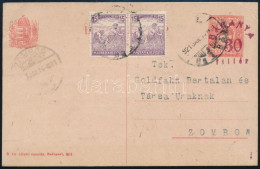 Baranya II. 1921 Ritka Köznapi Díjkiegészített Díjjegyes Levelezőlap Pécsről Zomborra / PS-card With Additional Franking - Other & Unclassified