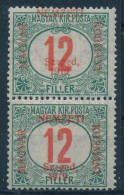 ** 1919 Portó 12f Pár Lemezhibával / Plate Variety. Signed: Bodor - Sonstige & Ohne Zuordnung