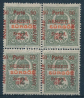 ** 1919 Portó 50f Négyestömb Lemezhibával / Block Of 4 With Plate Variety. Signed: Bodor - Other & Unclassified