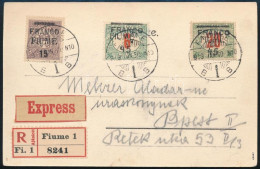 Fiume 1919 Expressz Ajánlott Képeslap 3 Db Bélyeggel Budapestre / Express Registered Postcard With 3 Stamps To Budapest. - Otros & Sin Clasificación