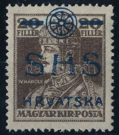 ** SHS 1918 Károly 20f Fekete Helyett Kék Színű Felülnyomással / Mi 85 With Blue Overprint. Signed: Bodor. Certificate:  - Andere & Zonder Classificatie