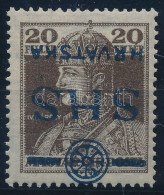 ** SHS 1918 Károly 20f Fekete Helyett Kék, Fordított Felülnyomással / Mi 85 Inverted Blue Overprint. Signed: Bodor. Cert - Altri & Non Classificati