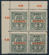 ** Kolozsvár 1919 Sürgős ívsarki Négyestömb Távol álló "I" Tévnyomattal / Mi 20 I Corner Block 4 With Plate Variety, Sig - Autres & Non Classés