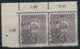 ** Kolozsvár 1919 Postatakarék 10f ívsarki Pár A Jobb Oldali Bélyegen "BAN I" Tévnyomat / Mi 21 I. Corner Pair With Plat - Autres & Non Classés