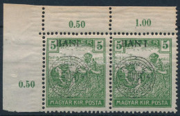 ** Kolozsvár 1919 Arató 5f ívsarki Pár A Jobb Oldali Bélyegen "BAN I" Tévnyomat / Mi 28 I. Corner Pair With Plate Variet - Autres & Non Classés