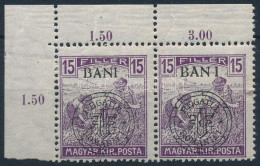 ** Kolozsvár 1919 Arató 15f ívsarki Pár A Jobb Oldali Bélyegen "BAN I" Tévnyomat / Mi 32 I. Corner Pair With Plate Varie - Sonstige & Ohne Zuordnung