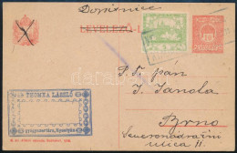 1919 10f Díjjegyes Levelezőlap Csehszlovák Kiegészítéssel Nyustyáról Brnóba / 10f PS-card With Czechoslovak Additional F - Sonstige & Ohne Zuordnung