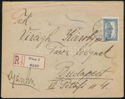 1921 Ajánlott Levél 3,50K Bérmentesítéssel Pécsről Budapestre, Cenzúrázva / Registered Censored Cover - Otros & Sin Clasificación