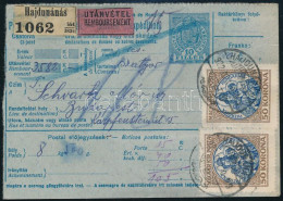 1922 Utánvétes Csomagszállító 3 Db Postai, 1 Db Hivatalos és 1 Db Portó Bélyeggel "HAJDUNÁNÁS" - Budapest / COD Parcel C - Autres & Non Classés