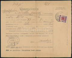 1922 Vissazjelentés Frankó Pótlására 100f Portóval / Printed Matter With Postage Due - Sonstige & Ohne Zuordnung