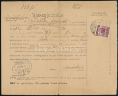 1922 Vissazjelentés Frankó Pótlására 100f Portóval / Printed Matter With Postage Due - Otros & Sin Clasificación