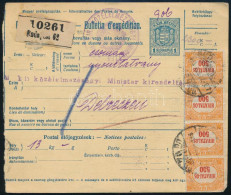 1923 Csomagszállító 7 Db Hivatalos Bélyeggel, Közte Hármaslyukasztásúak, Budapestről Debrecenbe / Parcel Card With 7 Off - Other & Unclassified