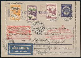 1931 Zeppelin Magyarországi útja Díjkiegészített Díjjegyes Zárt Levelezőlap Teljes Zeppelin Sorral, Piros Bélyegzésekkel - Autres & Non Classés