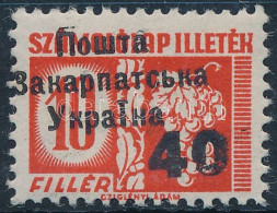 ** Ungvár II. 1945 Számolólap Illeték 40/10f Narancspiros. Signed: Bodor (25.000) - Autres & Non Classés