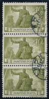 O 1945 Újjáépítés 40P Hármascsík Szép Papírránccal / Mi 825 Stripe Of 3 With Paper Crease - Altri & Non Classificati