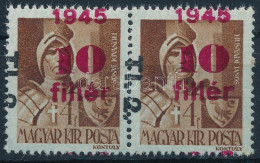 ** 1946 Betűs Tl.2./10f/4f Pár Elcsúszott Felülnyomással (ránc) / Mi 866 Pair With Shifted Overprint (crease) - Altri & Non Classificati