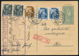 1945 (2. Díjszabás) Cenzúrázott Levelezőlap 5 Db Infláció Előtti Bélyeggel / Censored Postcard With 5 Stamps - Andere & Zonder Classificatie