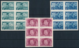 ** 1951 NOSZF Vágott Sor 6-os Tömbökben (60.000) / Mi 1213-1215 Imperforate Set In Block Of 6 - Autres & Non Classés