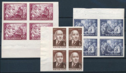 ** 1952 Rákosi Mátyás Vágott Sor ívszéli Négyestömbökben (28.000) / Mi 1221-1223 Imperforate Margin Blocks Of 4 - Autres & Non Classés