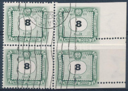 O 1953 50 éves A Magyar Portóbélyeg 8f ívszéli Négyestömb Jelentős Elfogazással / Mi 205 Margin Block Of 4 With Shifted  - Autres & Non Classés