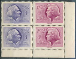 ** 1956 Bélyegnap ívsarki Négyestömb "Chopin Haján Folt" Lemezhibával / Mi 1480-1481 Corner Block Of 4 With Plate Variet - Other & Unclassified