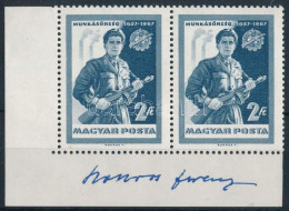 ** 1967 Évfordulók-események Munkásőrség ívsarki Pár A Tervező Bokros Ferenc Aláírásával / Mi 2314 Corner Pair, Signed B - Autres & Non Classés