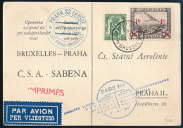 1937 Légi Levelezőlap Brüsszelből Prágába / Airmail Postcard To Praha - Other & Unclassified