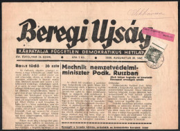 1936 Beregi újság Magyar Nyelvű Kárpátaljai Hetilap Csehszlovák Bélyeggel és Kétnyelvű Bélyegzéssel / Hungarian Language - Sonstige & Ohne Zuordnung